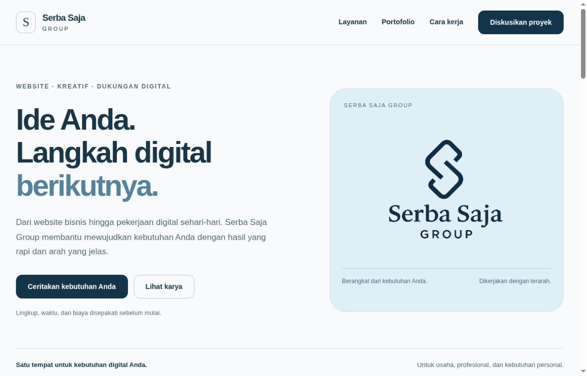 Tampilan nyata website Serba Saja Group pada desktop